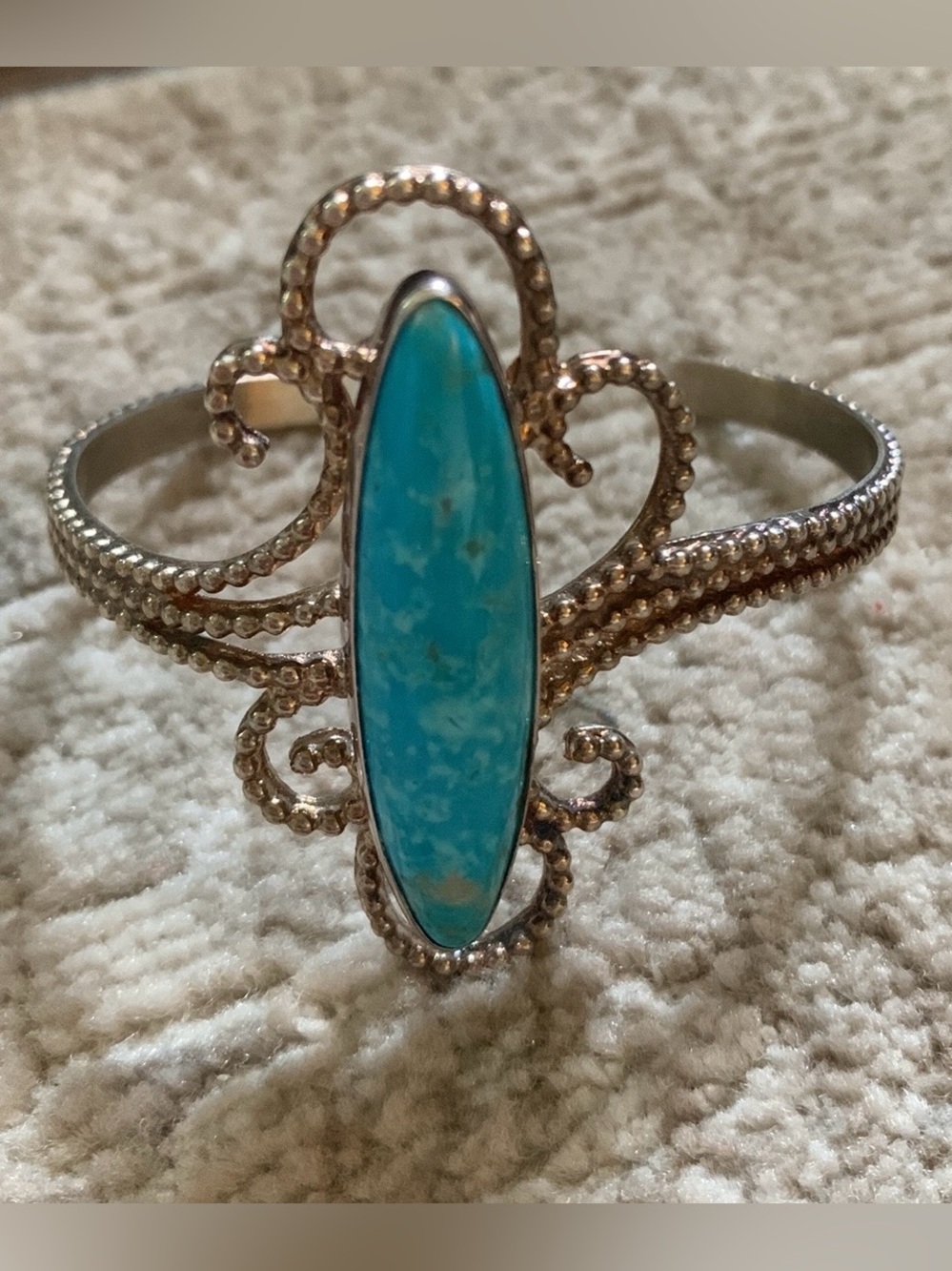 Jay King DTR Sterling Silver Marquise Turquoise Scrollwork Cuff Bracelet
